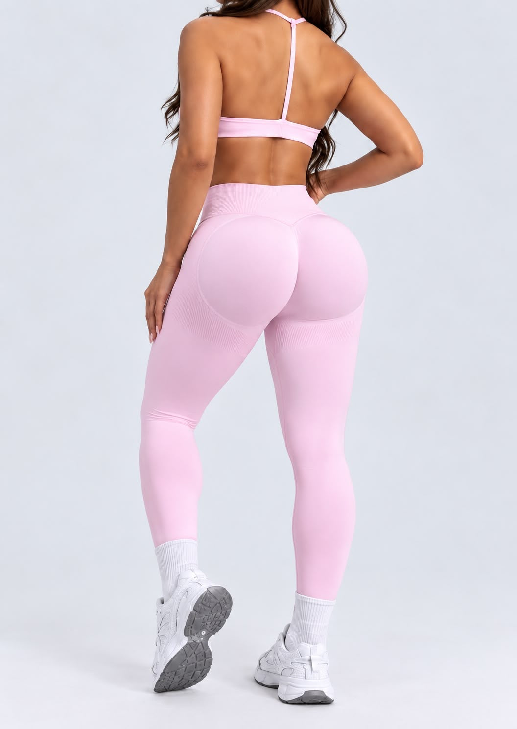 Conjunto Seamless de Sujetador Deportivo y Leggings en Rosa