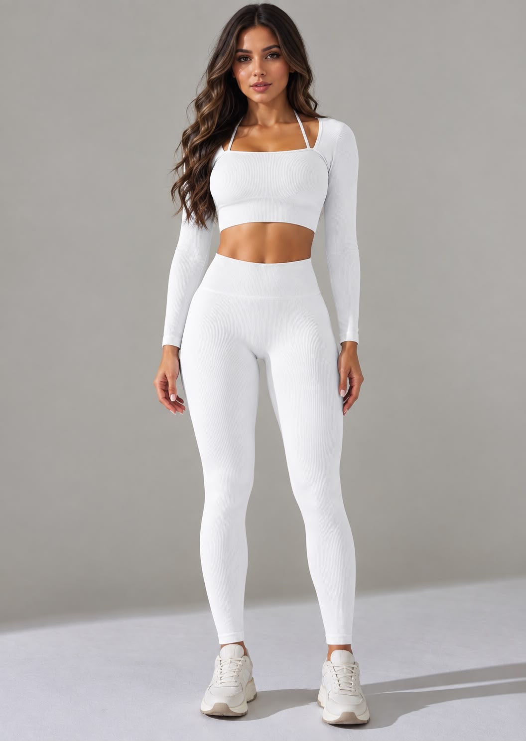 Conjunto Seamless de Manga Larga y Leggings en Blanco