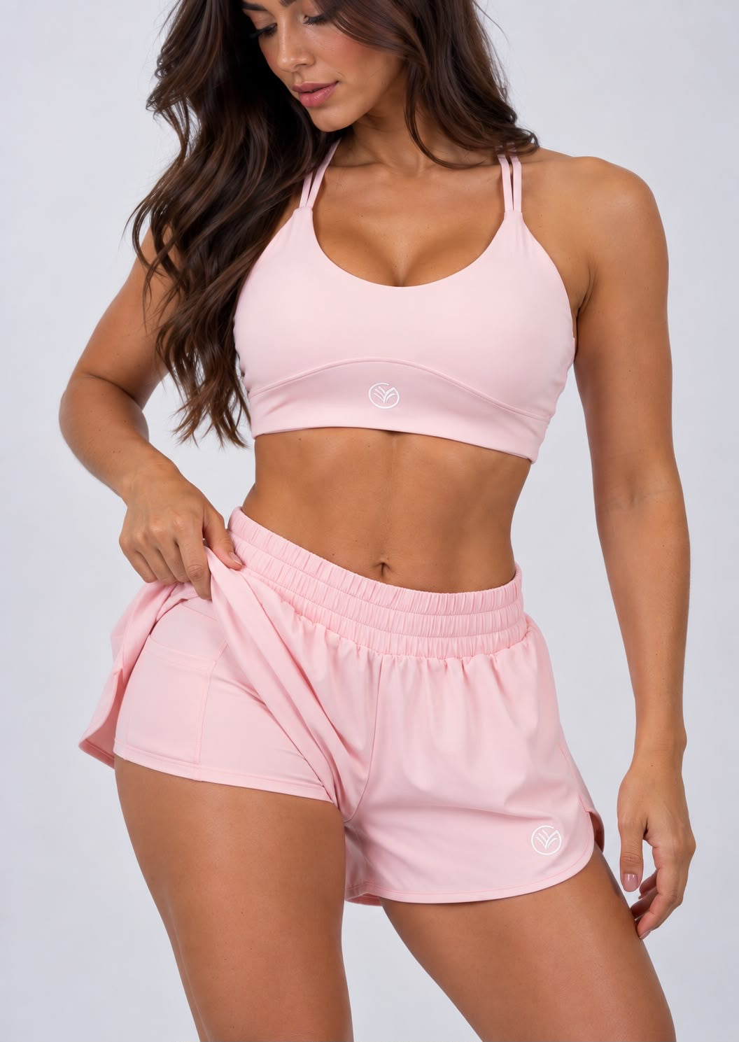 Conjunto Deportivo con Sujetador y Shorts en Rosa