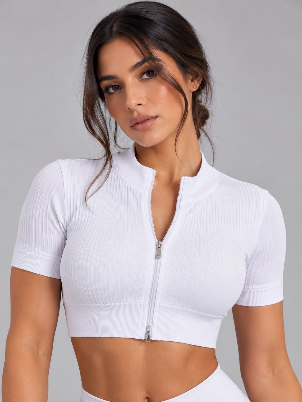 Top Crop Performance Blanco con Cremallera