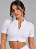 Top Crop Performance Blanco con Cremallera
