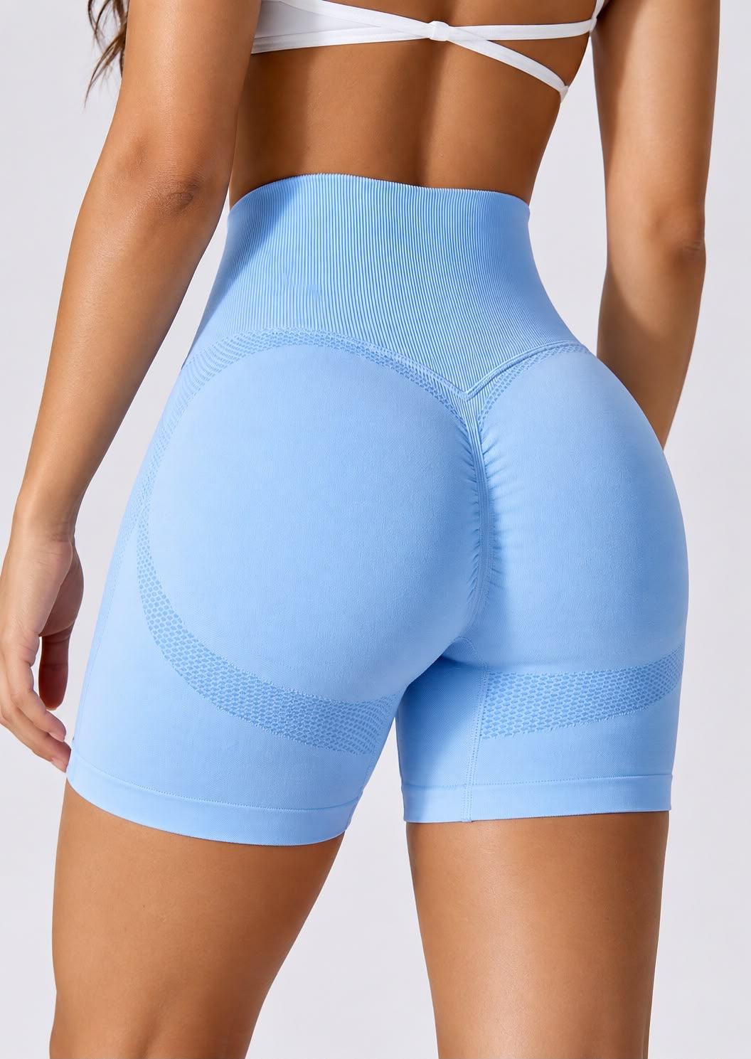 Shorts Seamless Sculpt de Cintura Alta en Azul Cielo